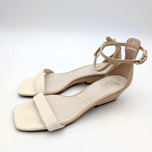 Franco Sarto Sadie Ankle Strap Wedge Sandals Women's Cream/Beige Sz US8M EU38.5